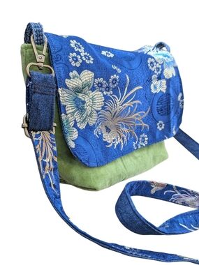 Rich Floral Brocade And Velveteen Crossbody Bag, Adjustable Strap